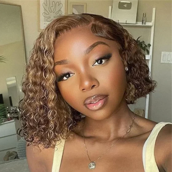 4/27 Highlight Water Wave Bob Wig 13x4 Lace Front Human Hair Wig Wet and Wavy Lace Frontal Wigs